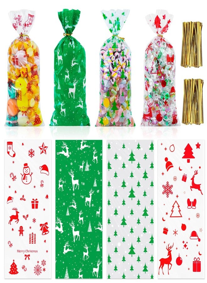 Yixiang 120 PCS Christmas Cellophane Goody Bags Assortment for Holiday Treats, Christmas Party Favors, Cello Candy Bags, Goodie Bags for Party Supplies - Image 1